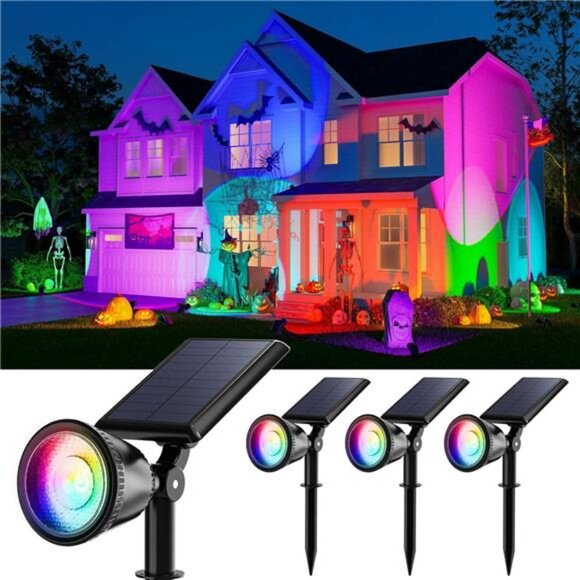 4 Pack Color Changing Solar Powered LED Spotlights Outdoor Waterproof Ultra - Picture 1 of 7